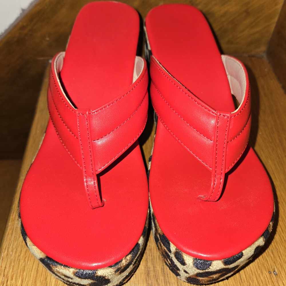 Red and Leopard Print Wedge Heels - Picture 6 of 7